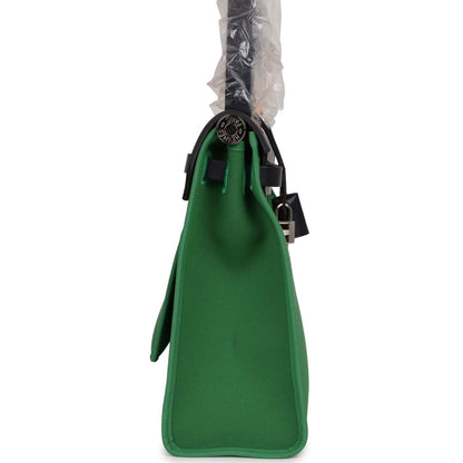 Hermes Herbag Zip PM 31 Bambou Toile H/Bleu Indigo Vache Hunter Palladium Hardware