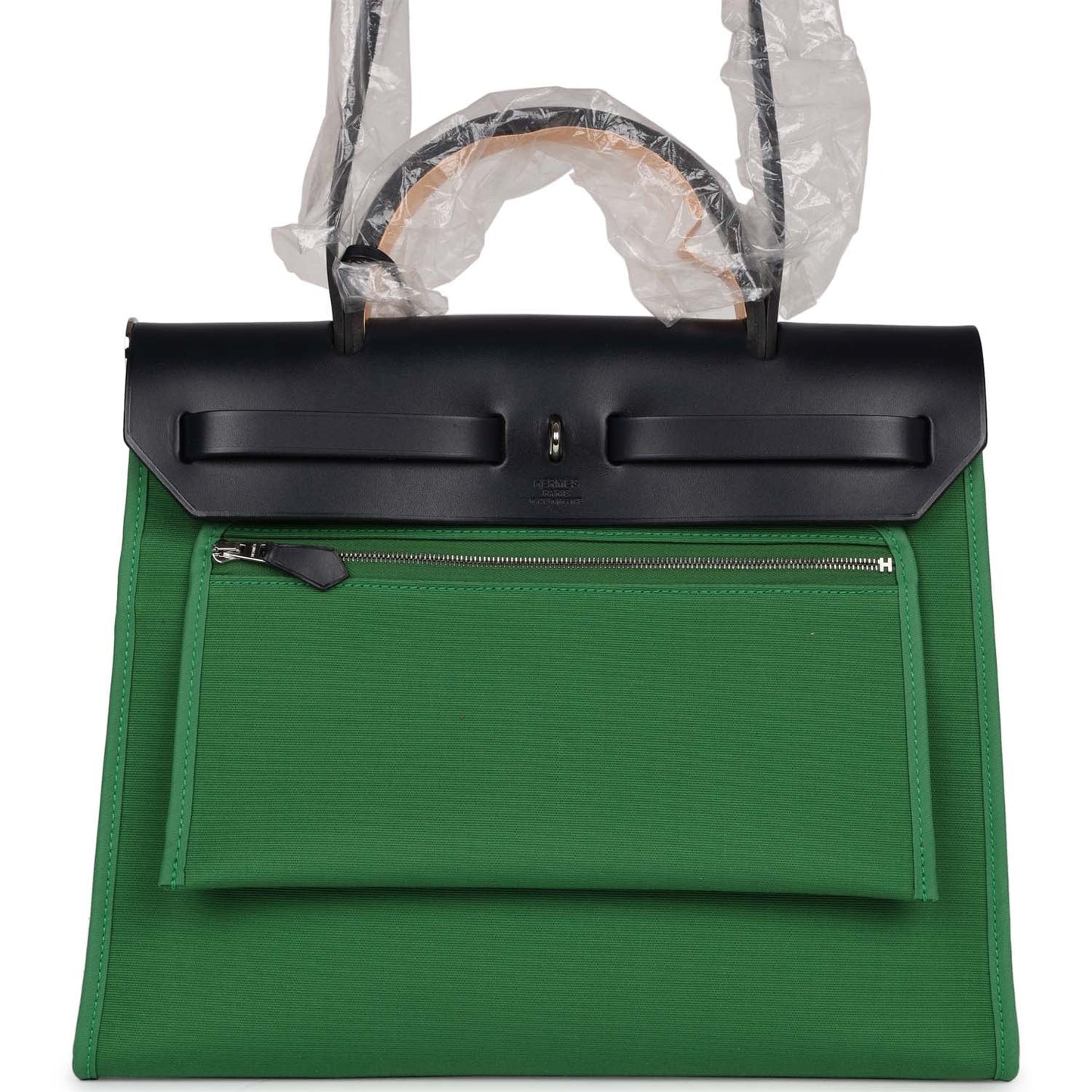 Hermes Herbag Zip PM 31 Bambou Toile H/Bleu Indigo Vache Hunter Palladium Hardware