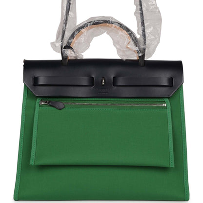 Hermes Herbag Zip PM 31 Bambou Toile H/Bleu Indigo Vache Hunter Palladium Hardware
