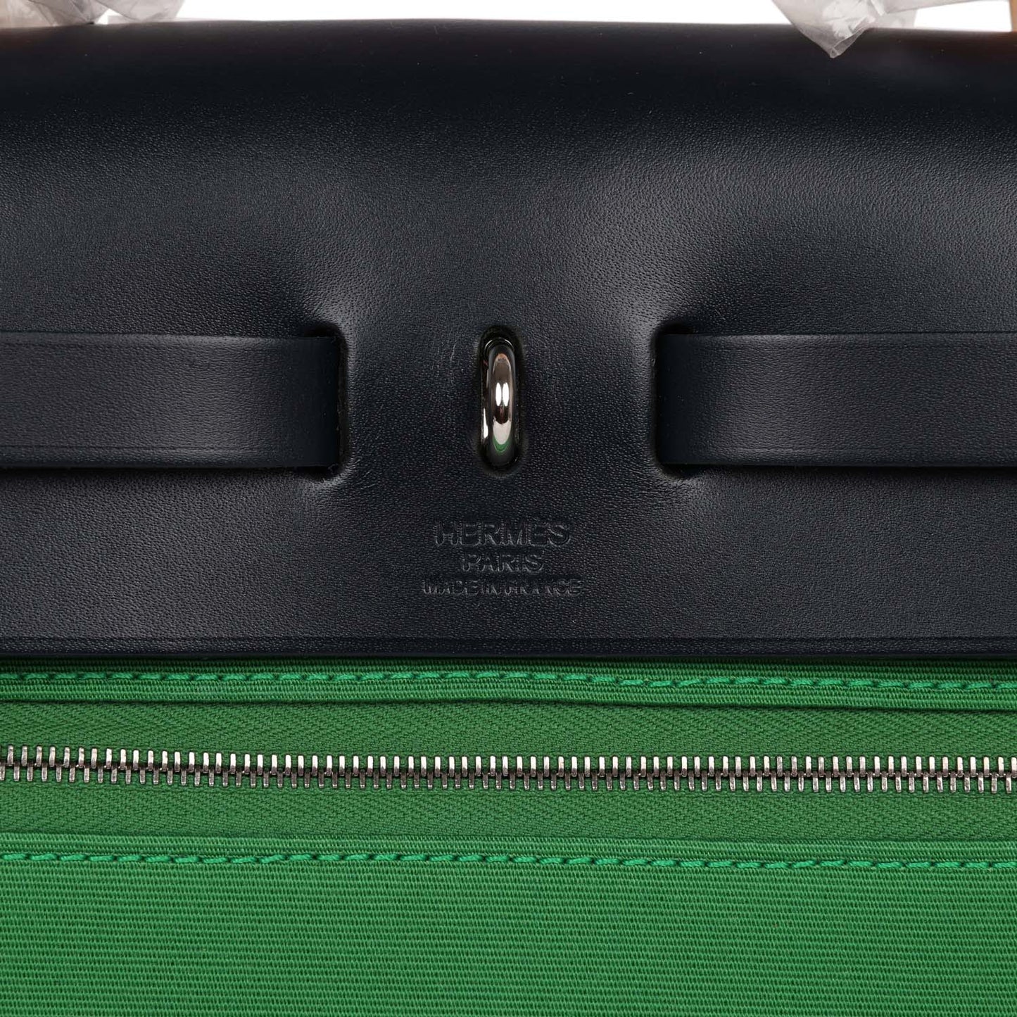 Hermes Herbag Zip PM 31 Bambou Toile H/Bleu Indigo Vache Hunter Palladium Hardware
