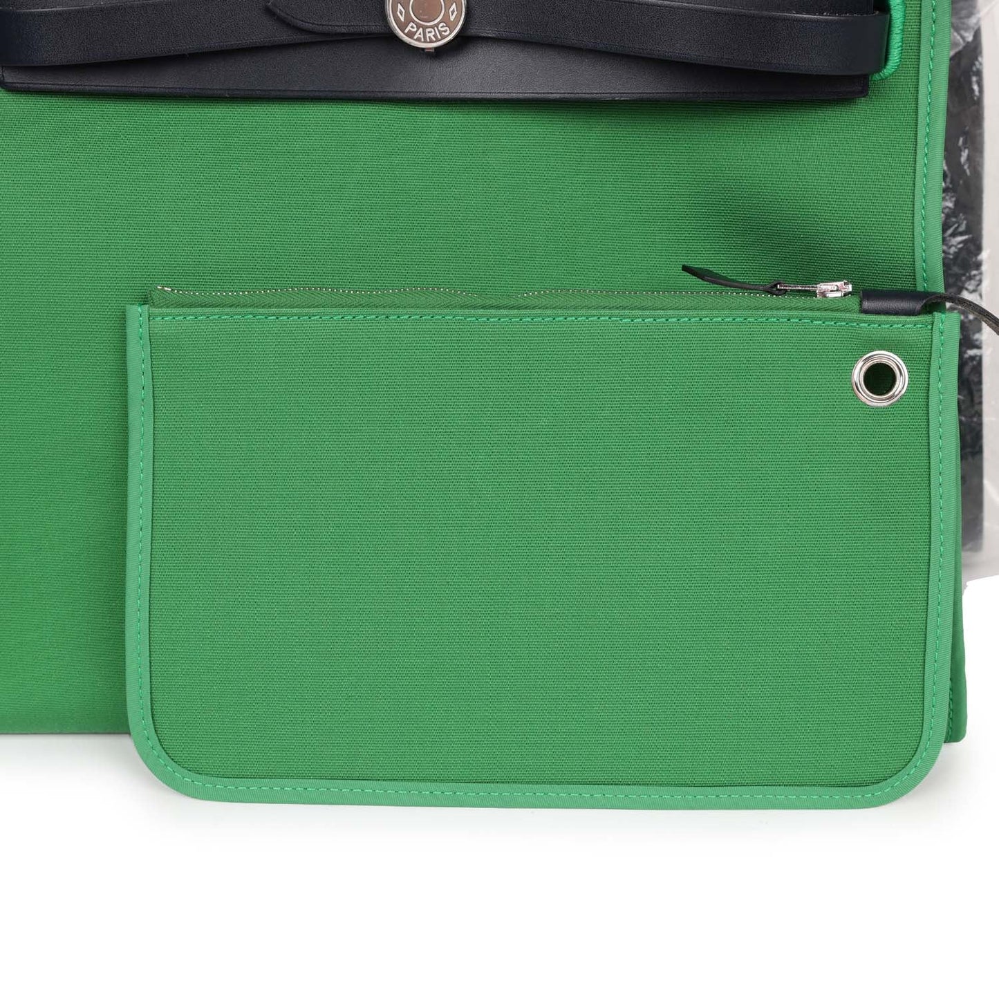 Hermes Herbag Zip PM 31 Bambou Toile H/Bleu Indigo Vache Hunter Palladium Hardware