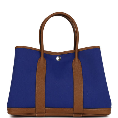 Hermes Garden Party 30  Bleu Electric Toile and Alezan Negonda Palladium Hardware