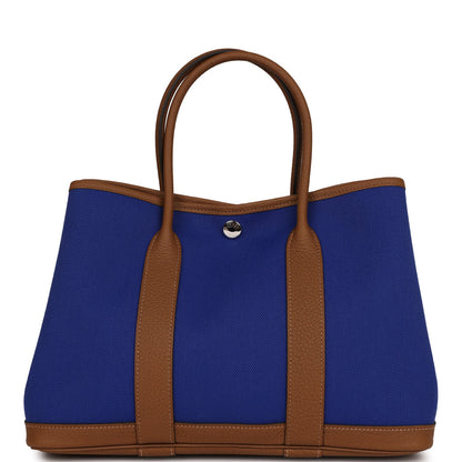 Hermes Garden Party 30  Bleu Electric Toile and Alezan Negonda Palladium Hardware