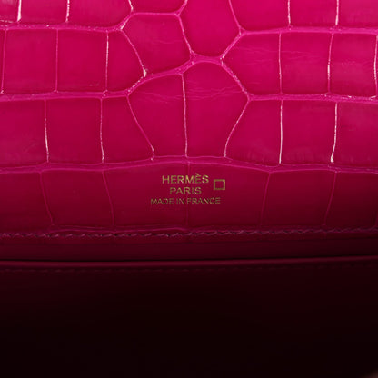 Hermes Kelly Pochette Rose Scheherazade Shiny Alligator Gold Hardware