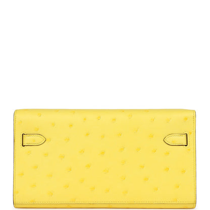 Hermes Kelly To Go Wallet Jaune Citron Ostrich Palladium Hardware