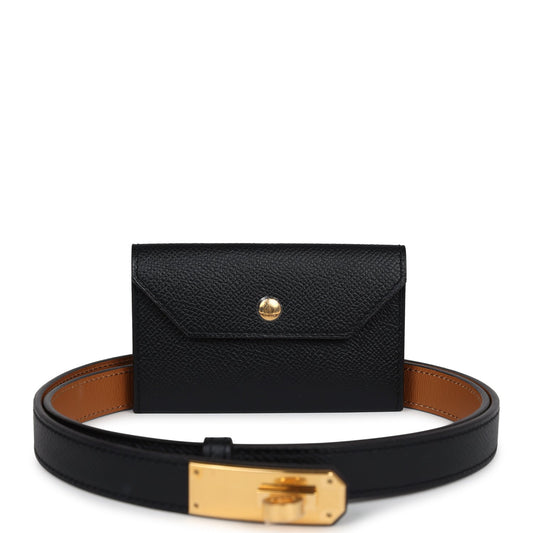 Hermes Kelly Pocket 18 Belt Black Epsom Gold Hardware