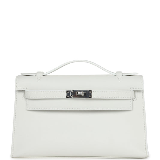 Hermes Kelly Pochette White Swift Palladium Hardware