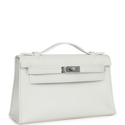 Hermes Kelly Pochette White Swift Palladium Hardware