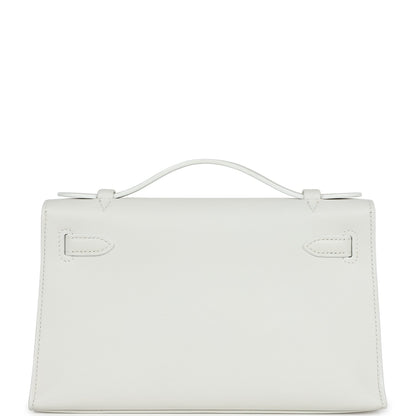 Hermes Kelly Pochette White Swift Palladium Hardware