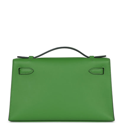 Hermes Kelly Pochette Vert Yucca Swift Gold Hardware