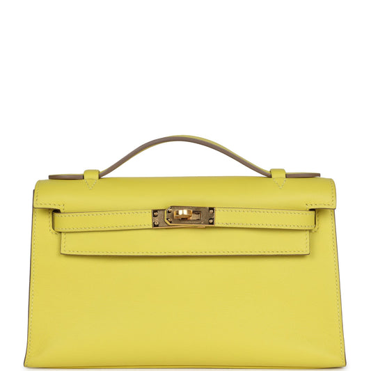 Hermes Kelly Pochette Lime Swift Gold Hardware