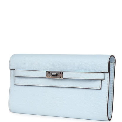 Hermes Kelly Wallet To Go Bleu Brume Palladium Hardware