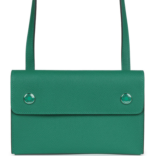 Hermes Hermesnap Wallet Vert Vertigo Epsom Palladium and Lacquered Hardware