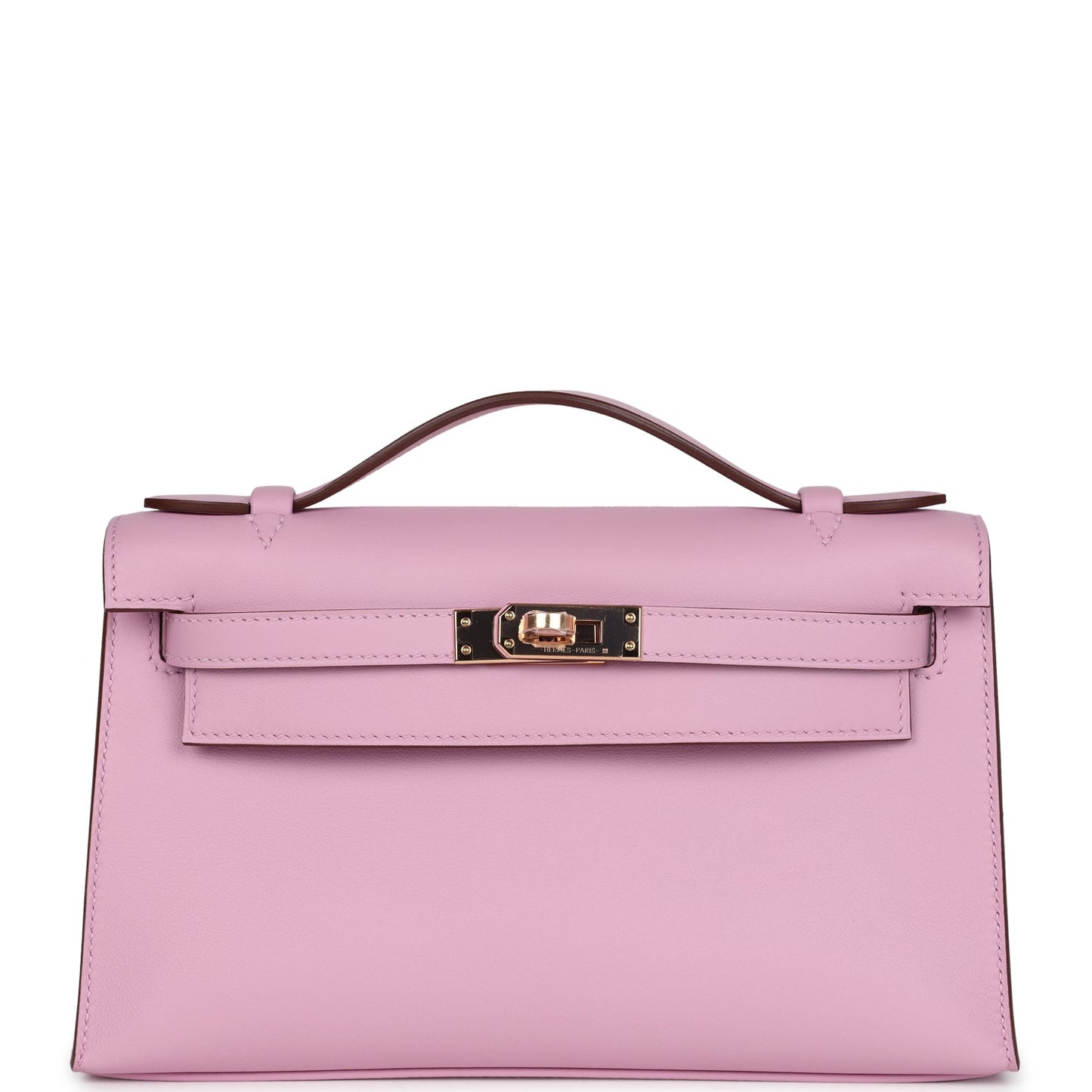 Hermes Kelly Pochette Mauve Sylvestre Swift Rose Gold Hardware