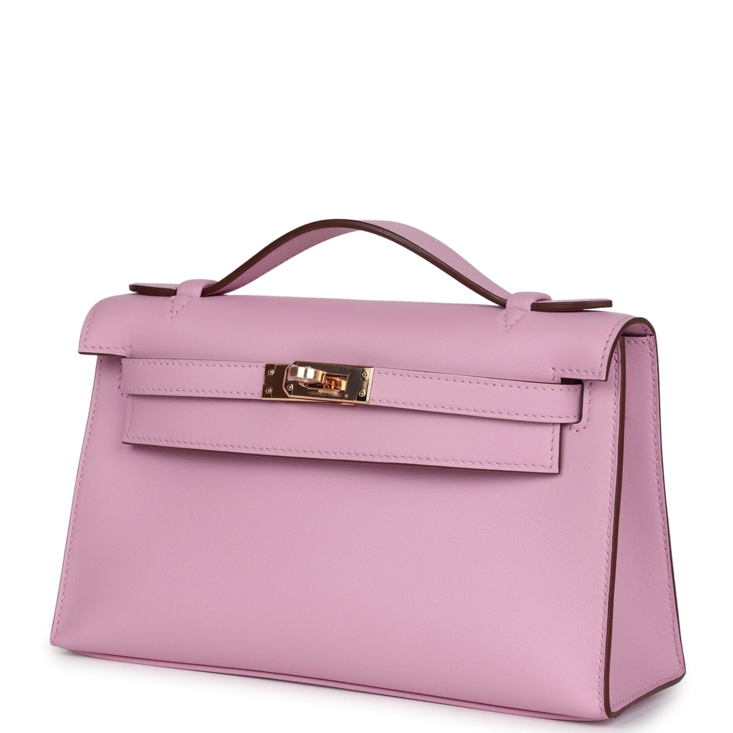 Hermes Kelly Pochette Mauve Sylvestre Swift Rose Gold Hardware