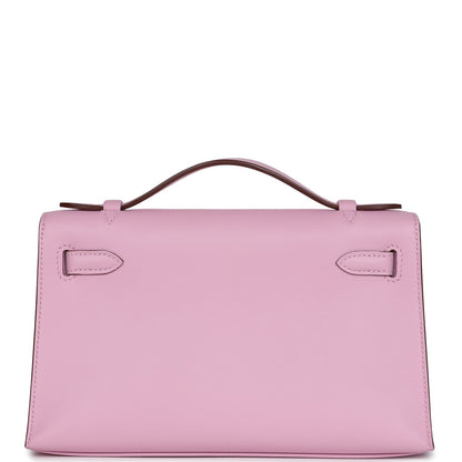 Hermes Kelly Pochette Mauve Sylvestre Swift Rose Gold Hardware