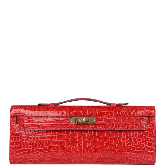 Hermes Kelly Cut Bougainvillea Shiny Porosus Crocodile Gold Hardware