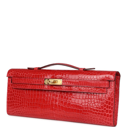 Hermes Kelly Cut Bougainvillea Shiny Porosus Crocodile Gold Hardware