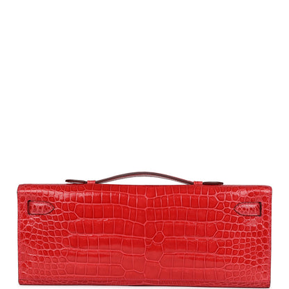 Hermes Kelly Cut Bougainvillea Shiny Porosus Crocodile Gold Hardware