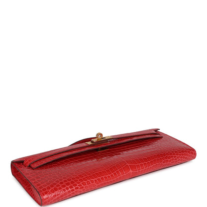 Hermes Kelly Cut Bougainvillea Shiny Porosus Crocodile Gold Hardware