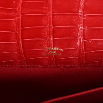 Hermes Kelly Cut Bougainvillea Shiny Porosus Crocodile Gold Hardware