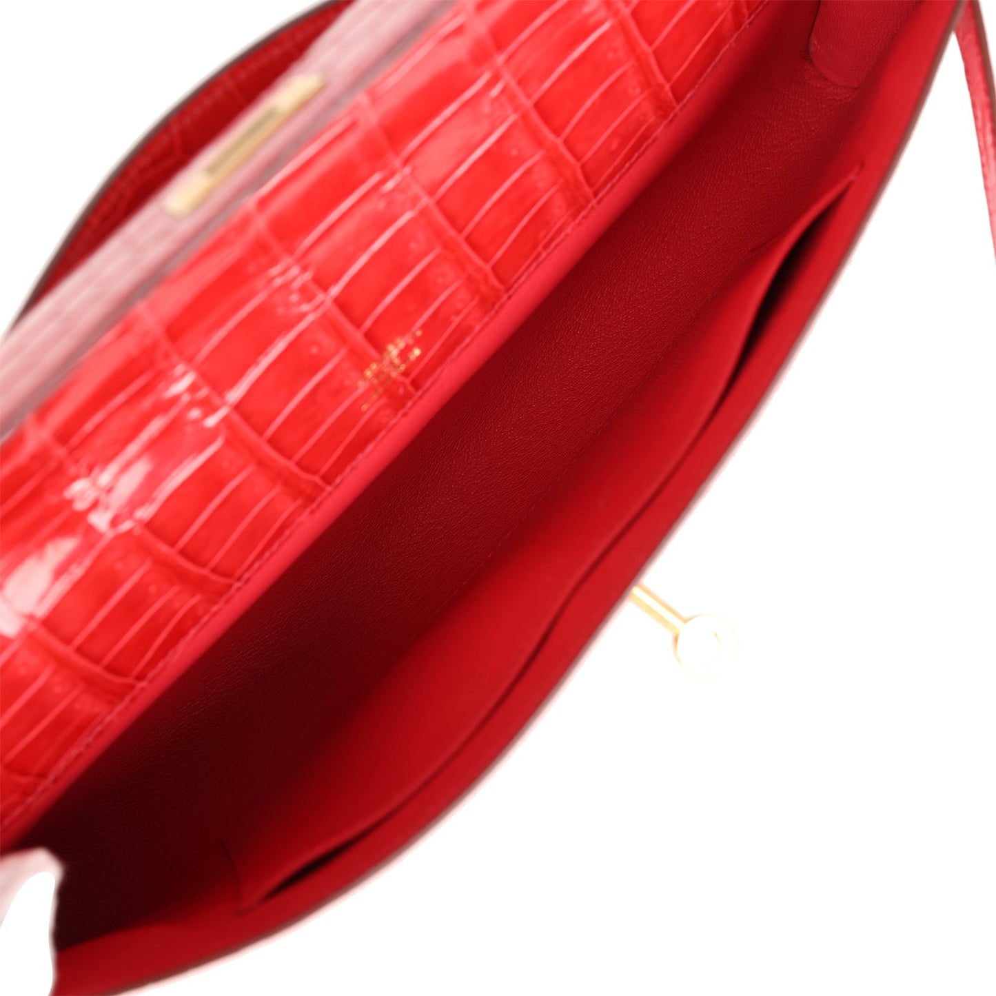 Hermes Kelly Cut Bougainvillea Shiny Porosus Crocodile Gold Hardware