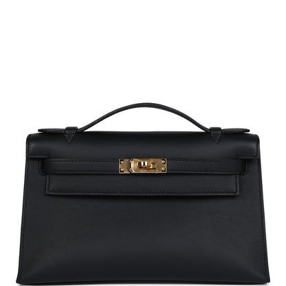 Hermes Kelly Pochette Black Swift Gold Hardware