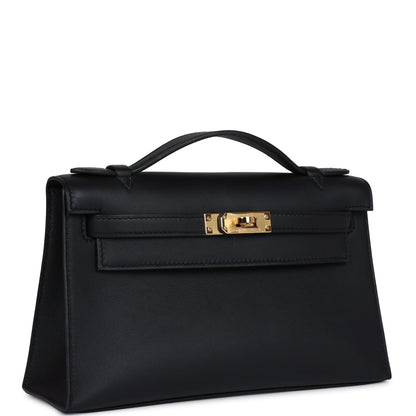 Hermes Kelly Pochette Black Swift Gold Hardware
