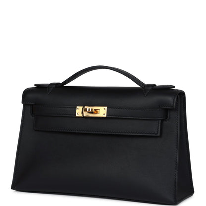 Hermes Kelly Pochette Black Swift Gold Hardware