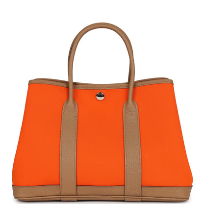 Hermes Garden Party 30 Orange Minium Toile and Biscuit Negonda Palladium Hardware