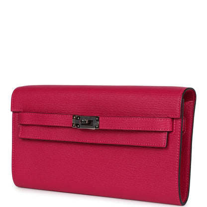 Hermes Kelly Wallet To Go Rose Pourpre Chevre Palladium Hardware