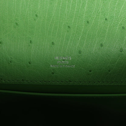 Hermes Kelly Pochette Vert Yucca Ostrich Palladium Hardware