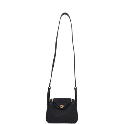 Hermes Mini Lindy Black Clemence Gold Hardware