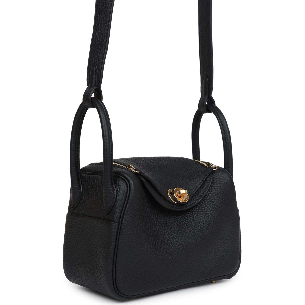 Hermes Mini Lindy Black Clemence Gold Hardware