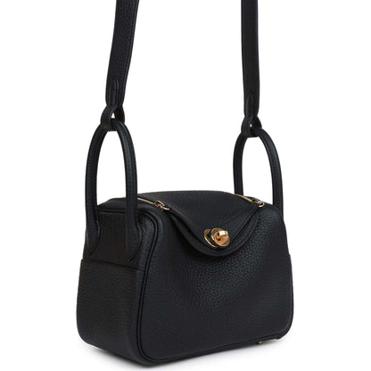 Hermes Mini Lindy Black Clemence Gold Hardware