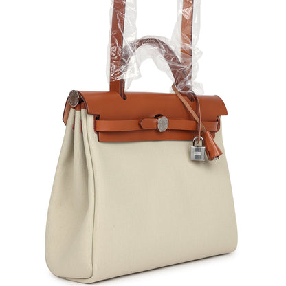 Hermes Herbag Zip PM 31 Beton Toile H & Fauve Vache Hunter Palladium Hardware