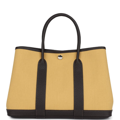 Hermes Garden Party 30 Paille Toile Militaire Canvas and Ebene Negonda Palladium Hardware