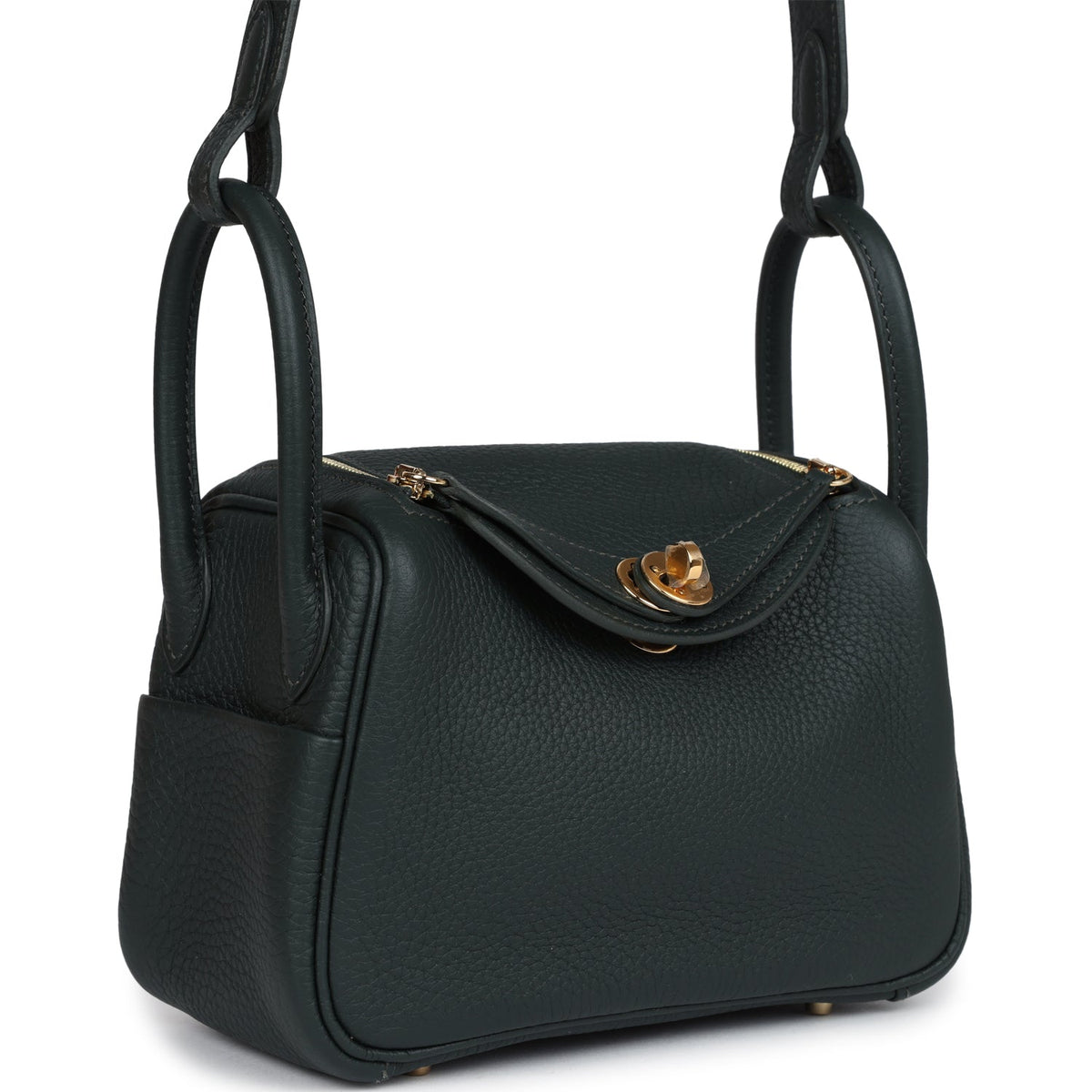 Hermes Mini Lindy Vert Fonce Clemence Gold Hardware