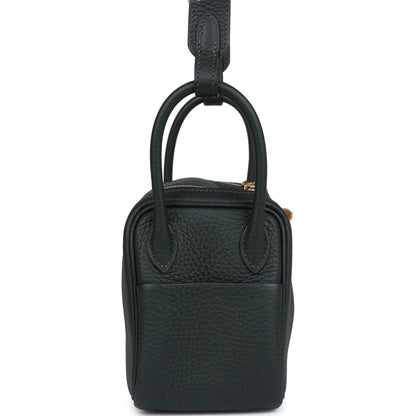 Hermes Mini Lindy Vert Fonce Clemence Gold Hardware