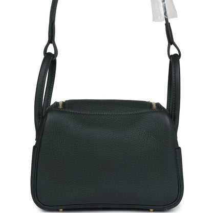 Hermes Mini Lindy Vert Fonce Clemence Gold Hardware