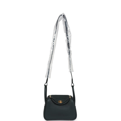 Hermes Mini Lindy Vert Fonce Clemence Gold Hardware