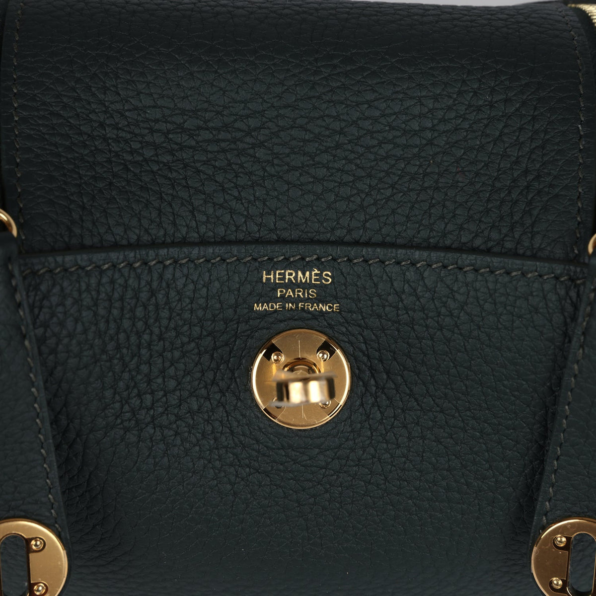 Hermes Mini Lindy Vert Fonce Clemence Gold Hardware