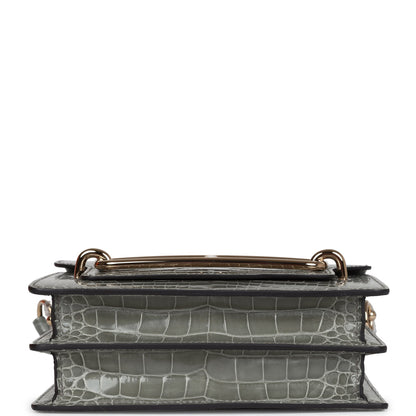 Hermes Mini Roulis Gris Ciment Shiny Alligator Permabrass Hardware