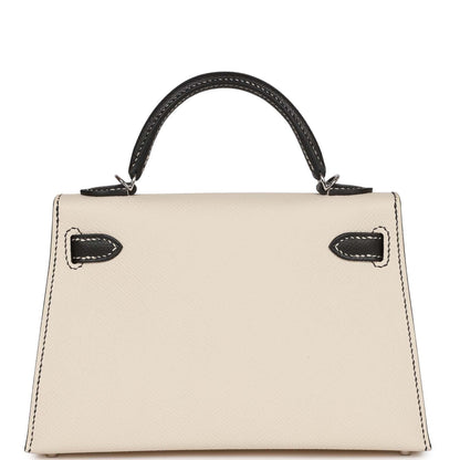 Hermes Special Order (HSS) Kelly 20 Sellier Craie and Black Epsom Palladium Hardware