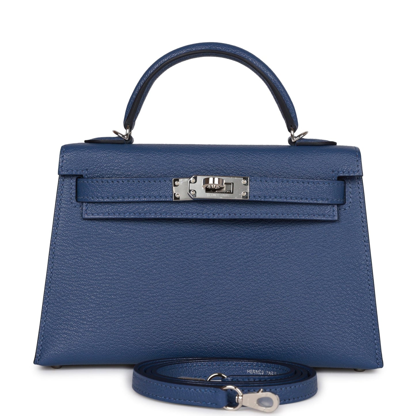 Hermes Kelly 20 Sellier Bleu Brighton Verso Chevre Palladium Hardware