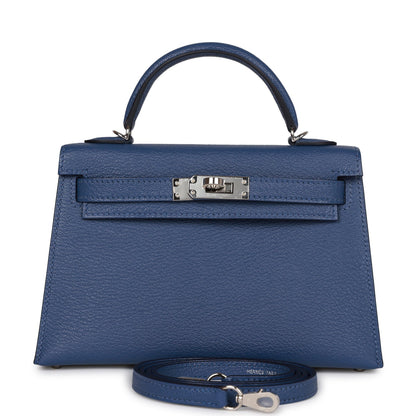Hermes Kelly 20 Sellier Bleu Brighton Verso Chevre Palladium Hardware