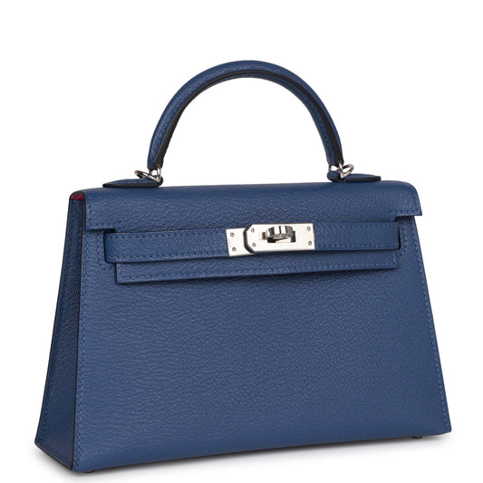 Hermes Kelly 20 Sellier Bleu Brighton Verso Chevre Palladium Hardware