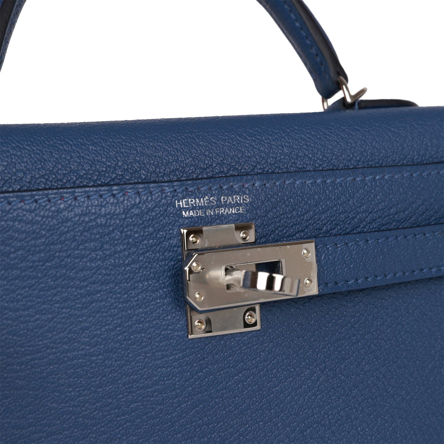 Hermes Kelly 20 Sellier Bleu Brighton Verso Chevre Palladium Hardware