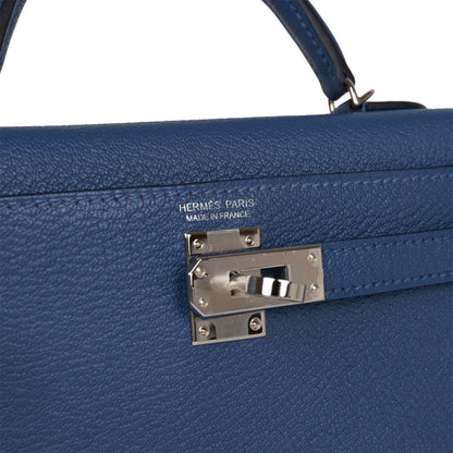 Hermes Kelly 20 Sellier Bleu Brighton Verso Chevre Palladium Hardware