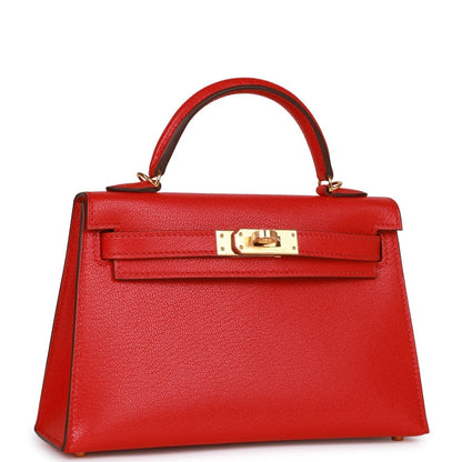 Hermes Kelly 20 Sellier Rouge de Coeur Chevre Gold Hardware